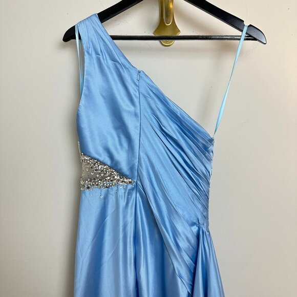 MAC DUGGAL One Shoulder Charmeuse Gown With Beaded Cutout in Powder Blue US 0 - Picture 10 of 13